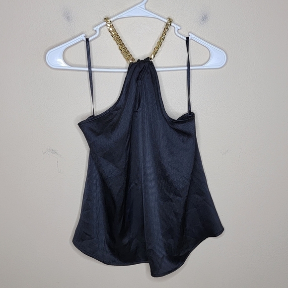 Everyday Chic Boutique | Black Gold Chain Halter Top with Keyhole Front & Back - Picture 1 of 6